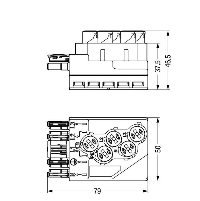 WAGO Flachleitungsadapter 5p 4qmm 400V Serie 772 772-272 25A sw Abgriff hfr
