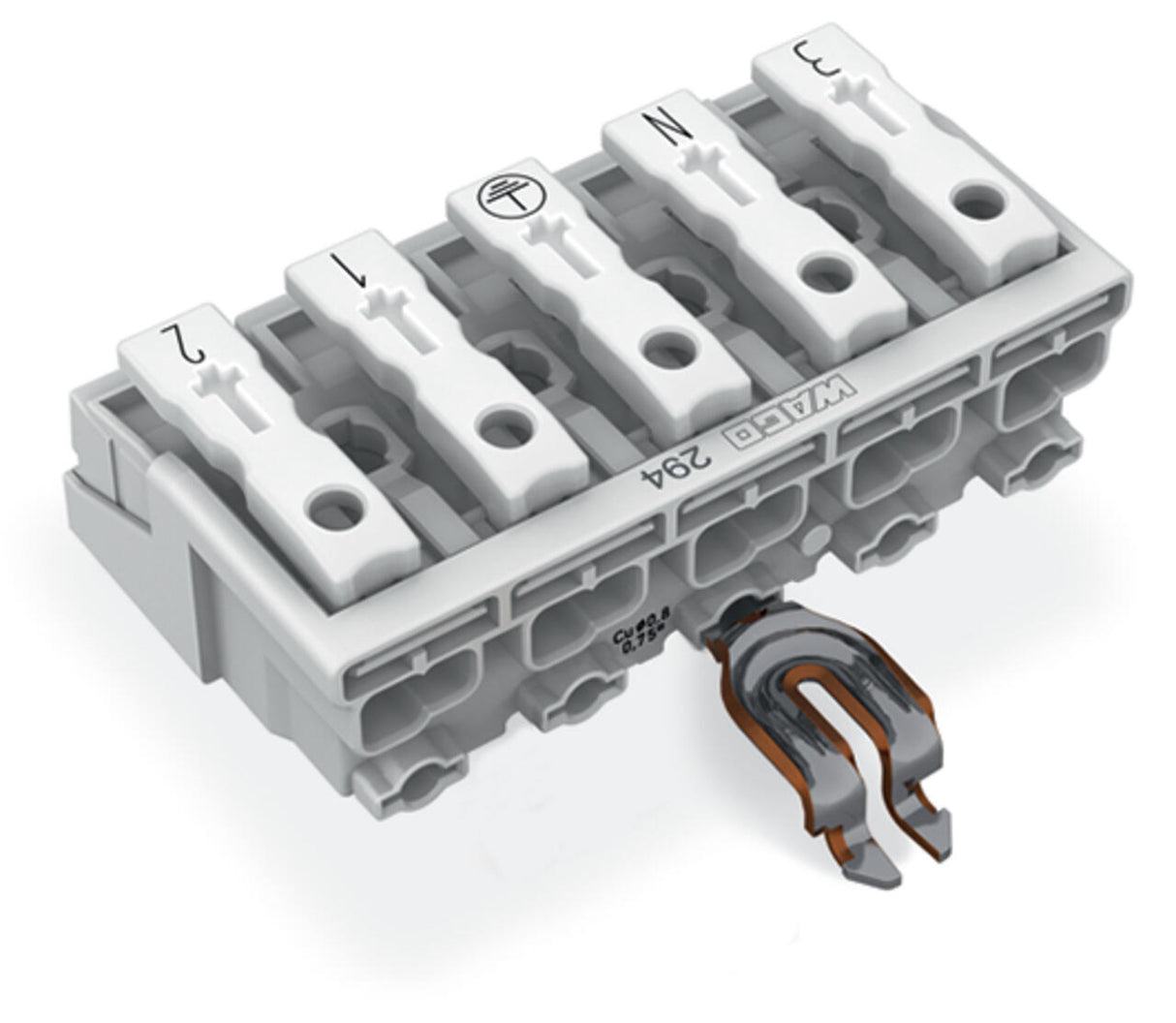 WAGO Klemmleiste 0,5-2,5qmm 24A 5p 50mm Serie 294 294-5355 Thermopl ws Federzug