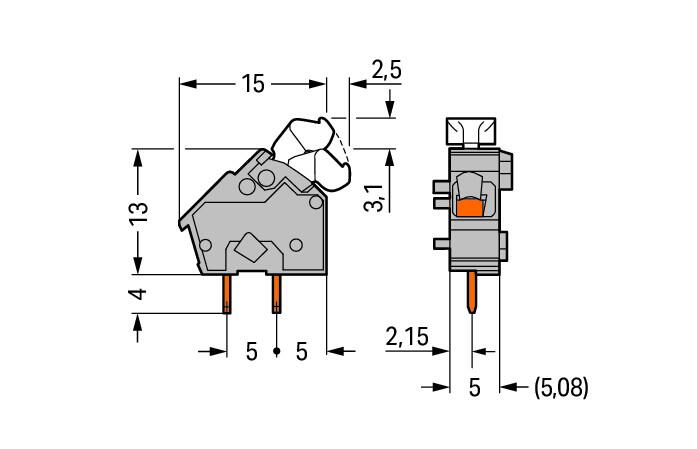 WAGO Printklemme 1f 1re or RM=5,08 Serie 256 256-846 Federzug/Löt