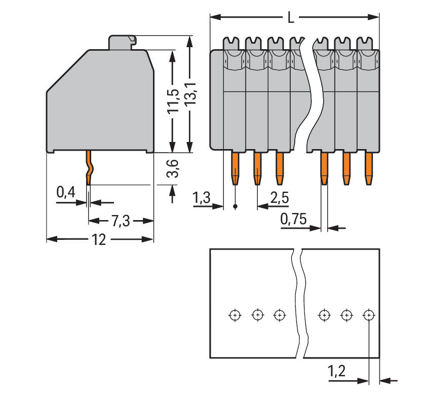 WAGO Printklemme 8f 1re gr RM=2,5 Serie 250 250-308 Steckklemm/Löt