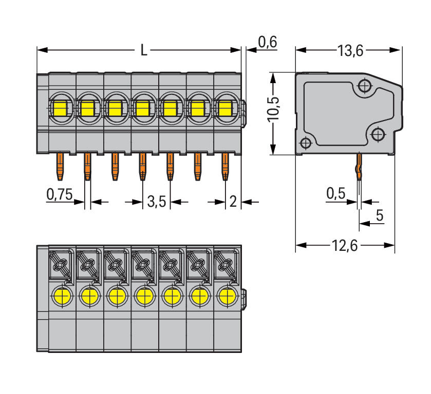 WAGO Printklemme 10f 1re gr RM=3,5 Serie 805 805-160 Federzug/Löt