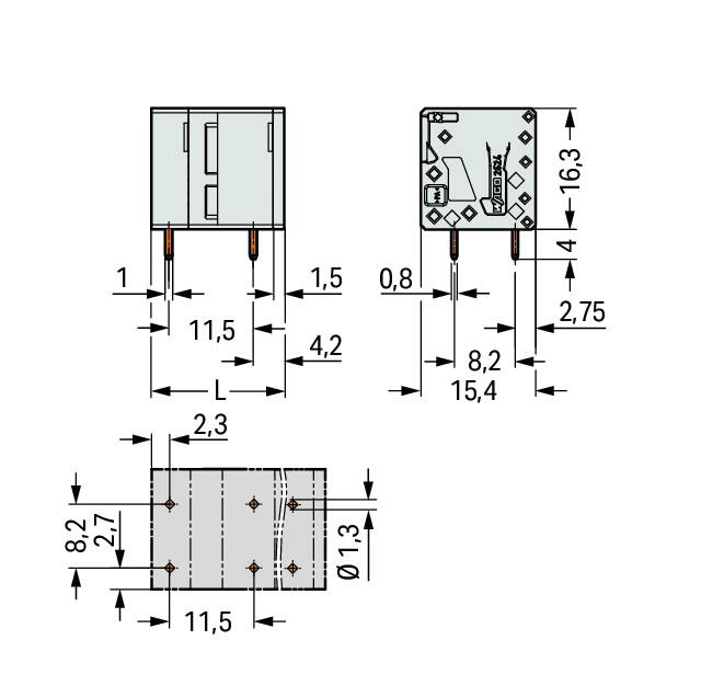 WAGO Printklemme 4f 1re gr RM=11,5 Serie 2624 2624-3504 Federzug/Löt