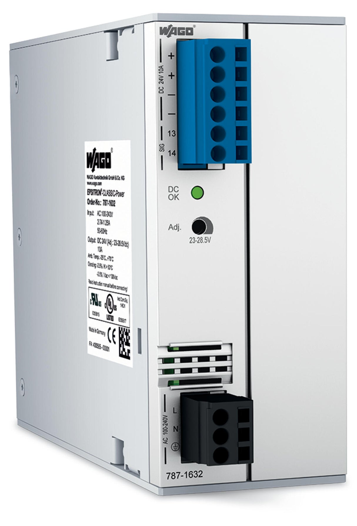 WAGO Gleichstromversorgung 23-28,5V 240W Serie 787 787-1632 85-264VUC 10A 3TE