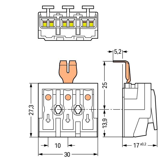 WAGO Klemmleiste 0,5-2,5qmm 24A 3p 30mm Serie 294 294-4213 Thermopl ws Federzug