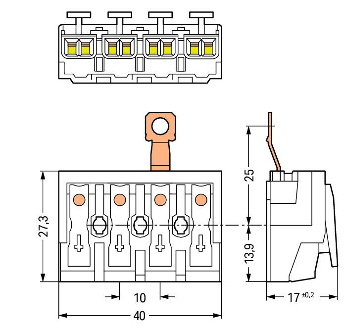 WAGO Klemmleiste 0,5-2,5qmm 24A 4p 40mm Serie 294 294-4414 Thermopl ws Federzug