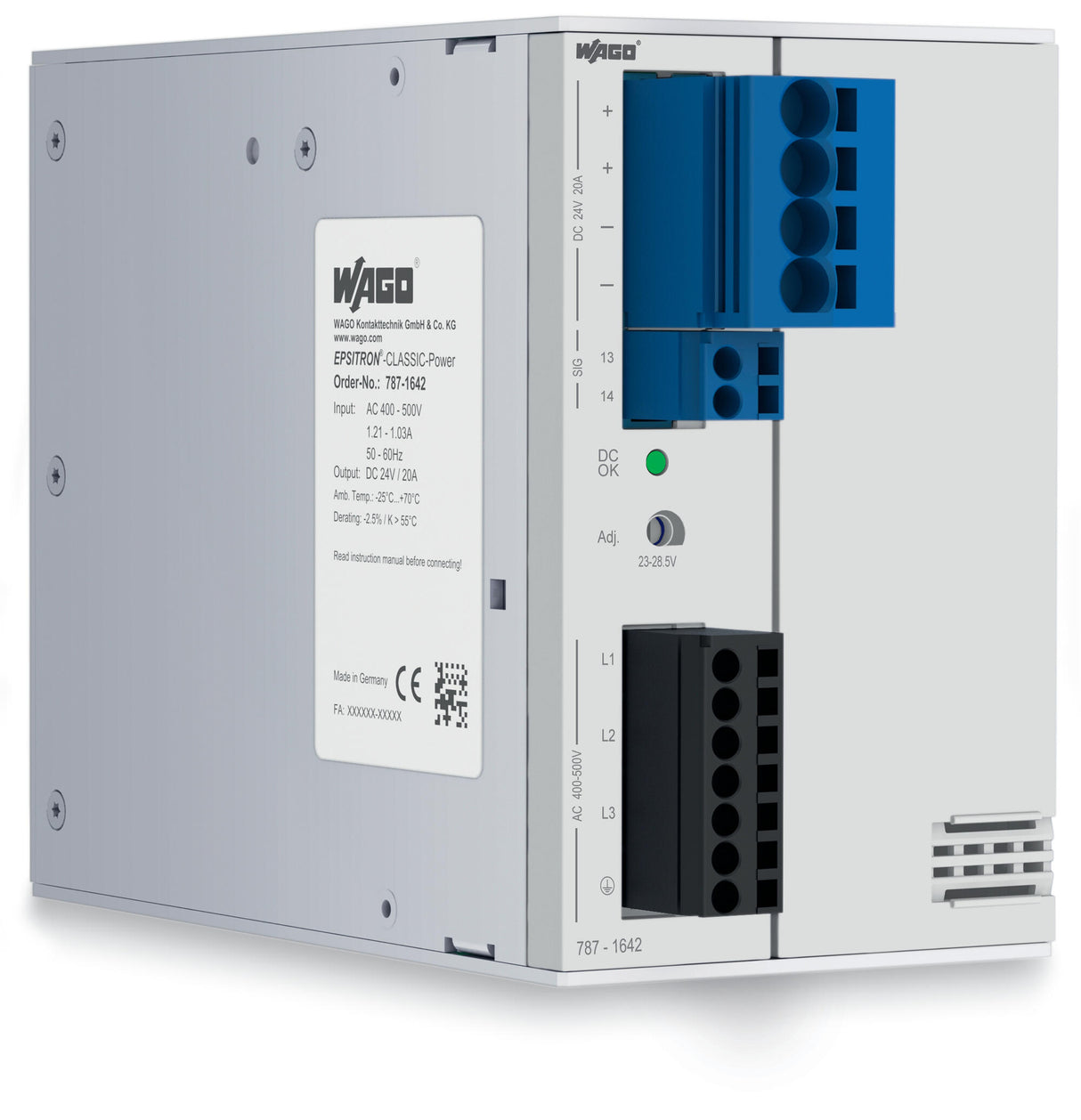 WAGO Gleichstromversorgung 23-28,5V 20A Serie 787 787-1642 320-575VUC 5TE IP20