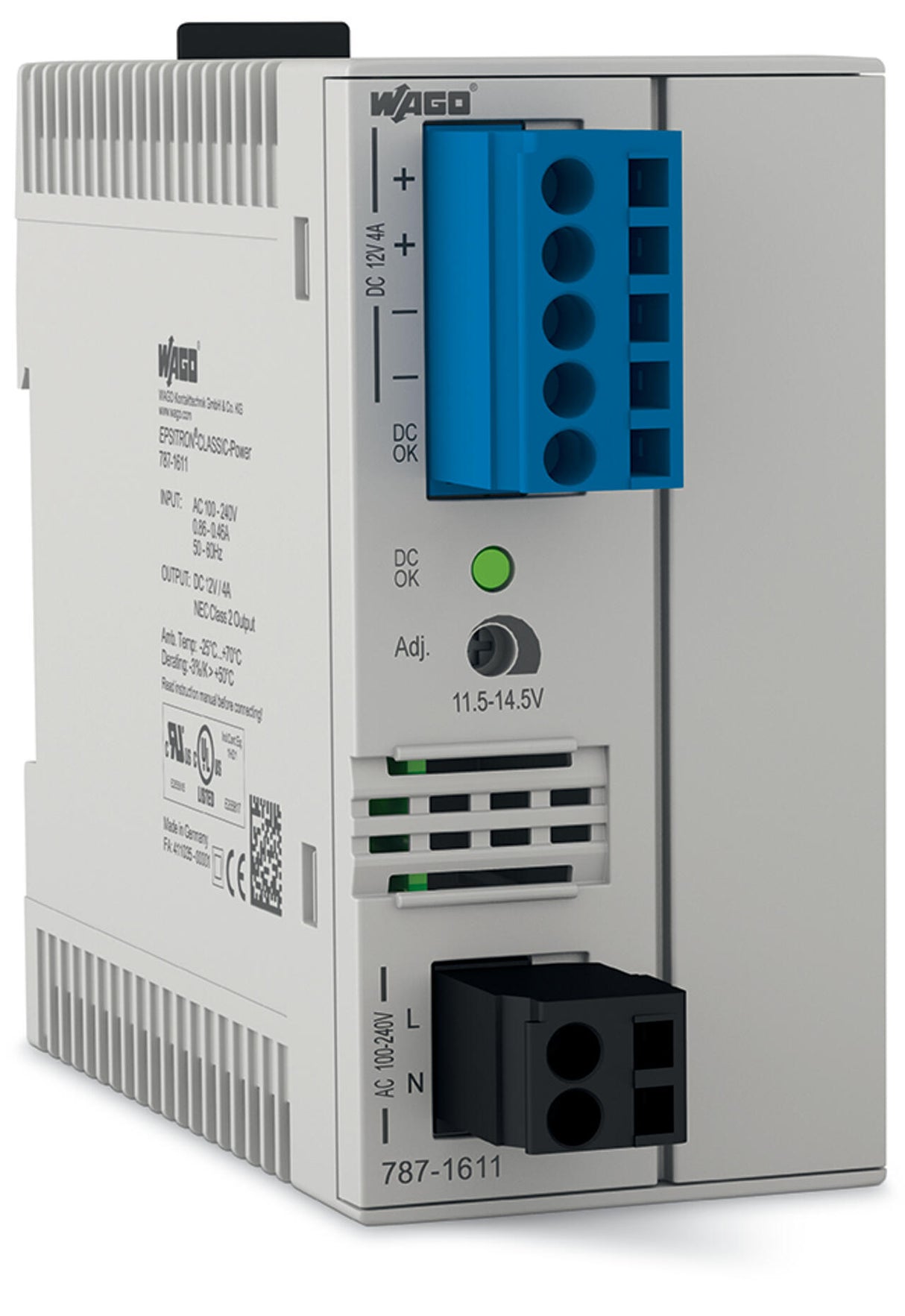 WAGO Gleichstromversorgung 11,5-14,5V 4A Serie 787 787-1611 48W 85-264VUC 2TE