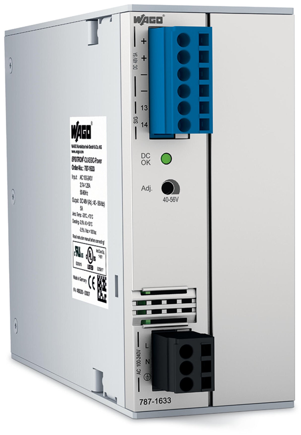 WAGO Gleichstromversorgung 40-56V 240W Serie 787 787-1633 85-264VUC 5A 3TE