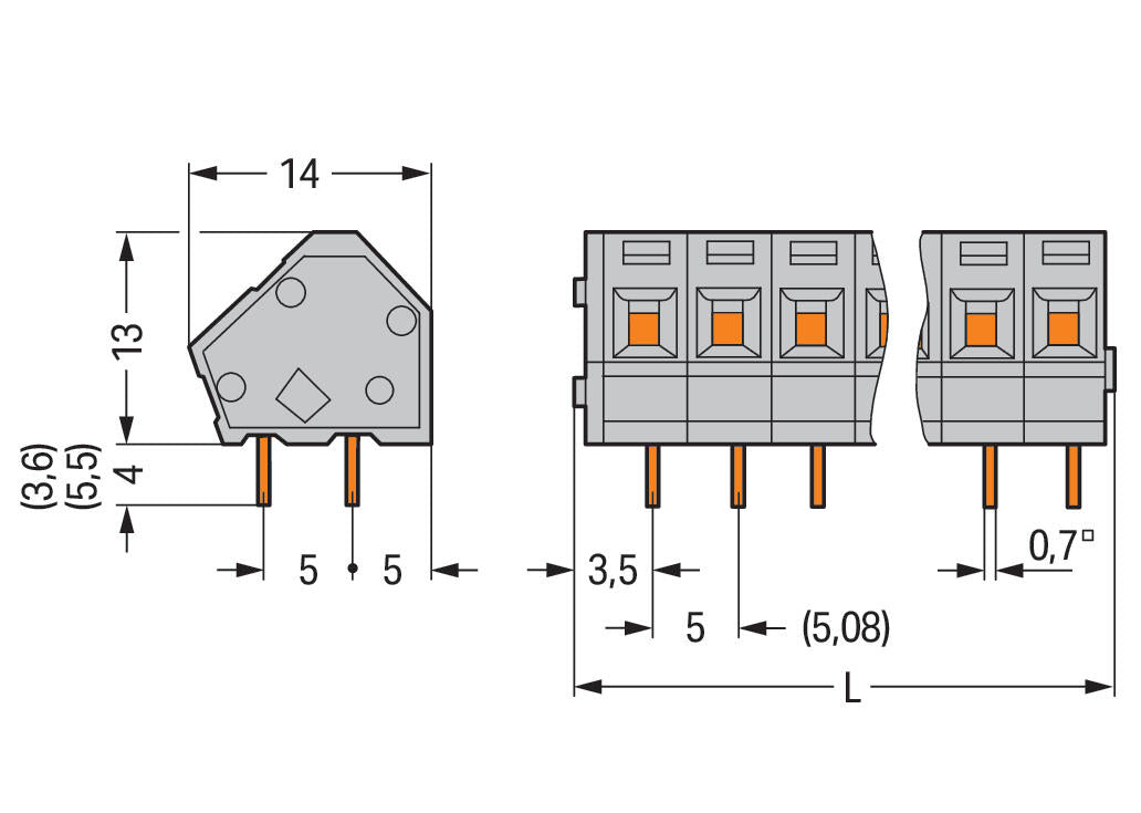 WAGO Printklemme 5f 1re sw RM=5 Serie 236 236-405/334-604 Federzug/THR
