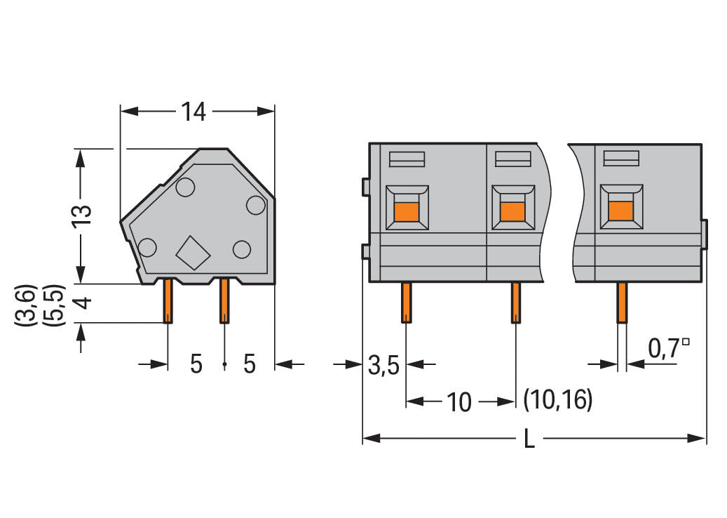 WAGO Printklemme 6f 1re gr RM=10,16 Serie 236 236-606 Federzug/Löt