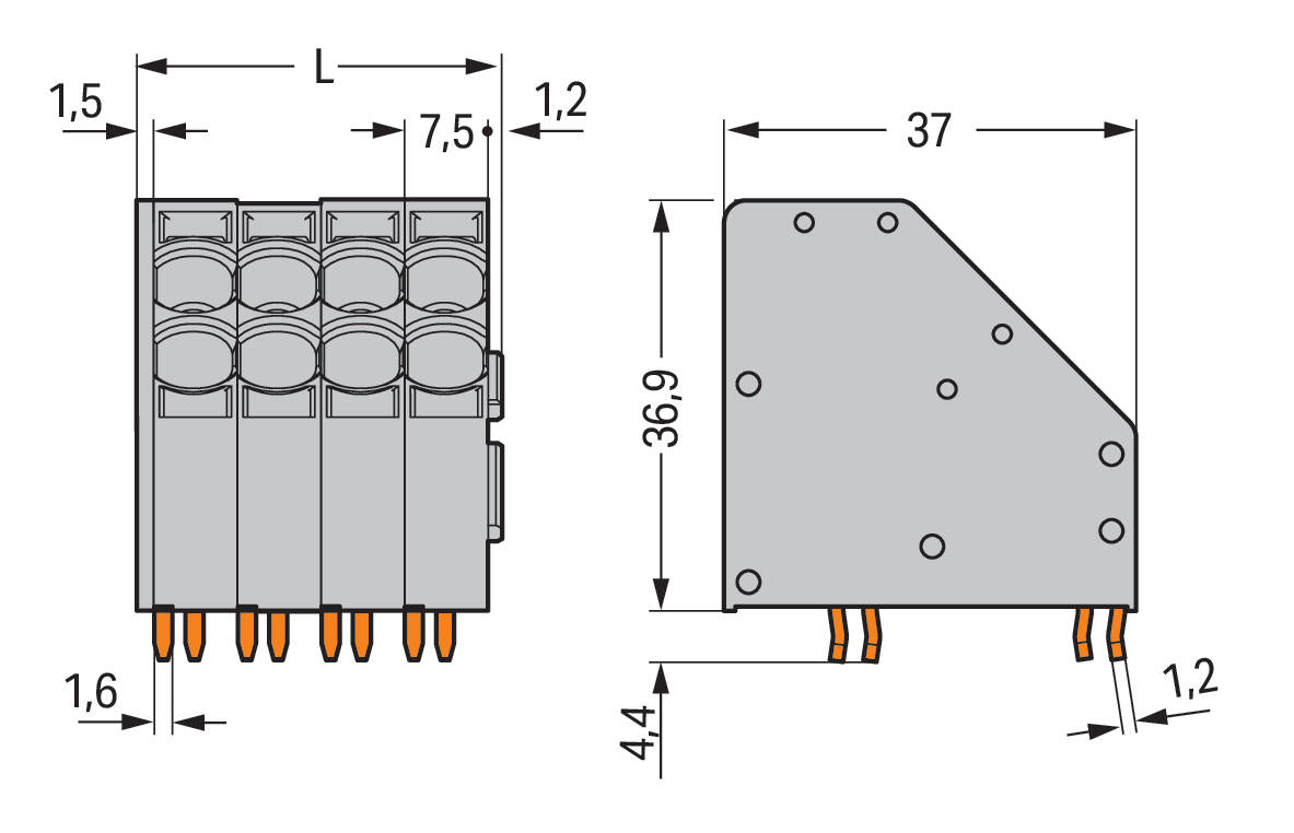 WAGO Printklemme 6f 2re gn/ge RM=7,5 Serie 746 746-2303/000-016 Federzug/Löt