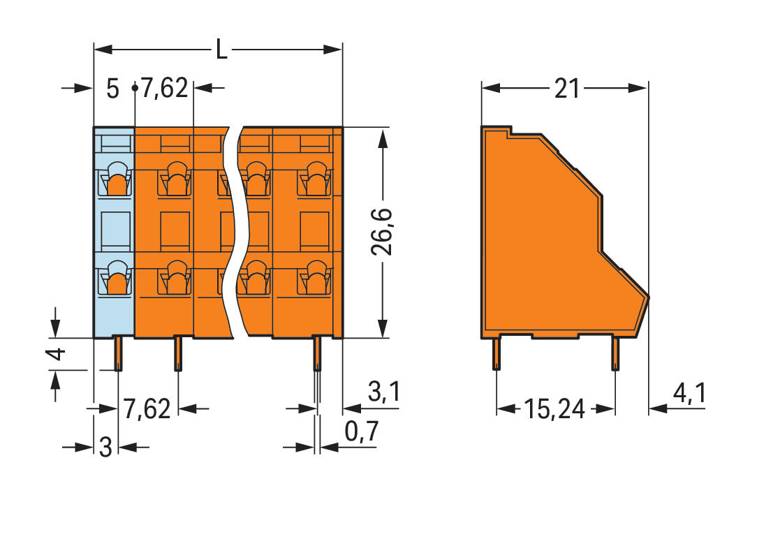 WAGO Printklemme 6f 2re or RM=7,62 Serie 736 736-603 Federzug/Löt