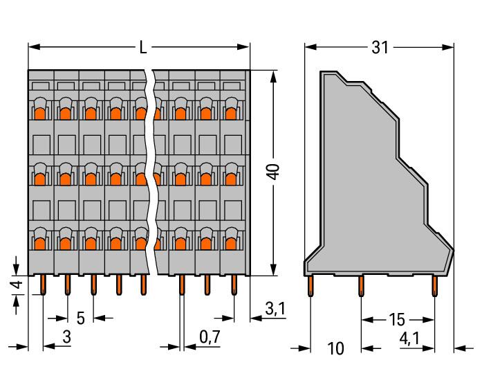 WAGO Printklemme 18f 3re gr RM=5 Serie 737 737-106 Federzug/Löt