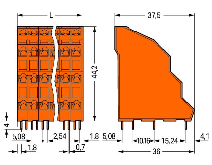 WAGO Printklemme 48f 4re or RM=5,08 Serie 738 738-412 Federzug/Löt
