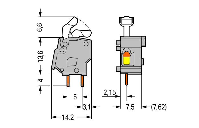 WAGO Printklemme 1f 1re bl RM=7,62 Serie 257 257-854 Federzug/Löt