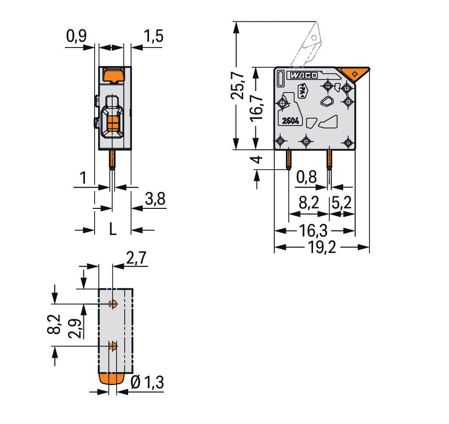 WAGO Printklemme 1f 1re gr RM=5 0,2-4qmm Serie 2604 2604-1101 Federzug/Löt
