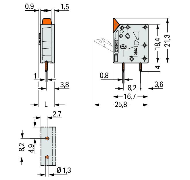 WAGO Printklemme 1f 1re gr RM=5 0,2-4qmm Serie 2604 2604-3101 Federzug/Löt