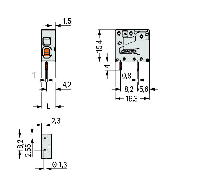 WAGO Printklemme 1f 1re gr RM=5 0,2-6qmm Serie 2624 2624-1101 Federzug/Löt