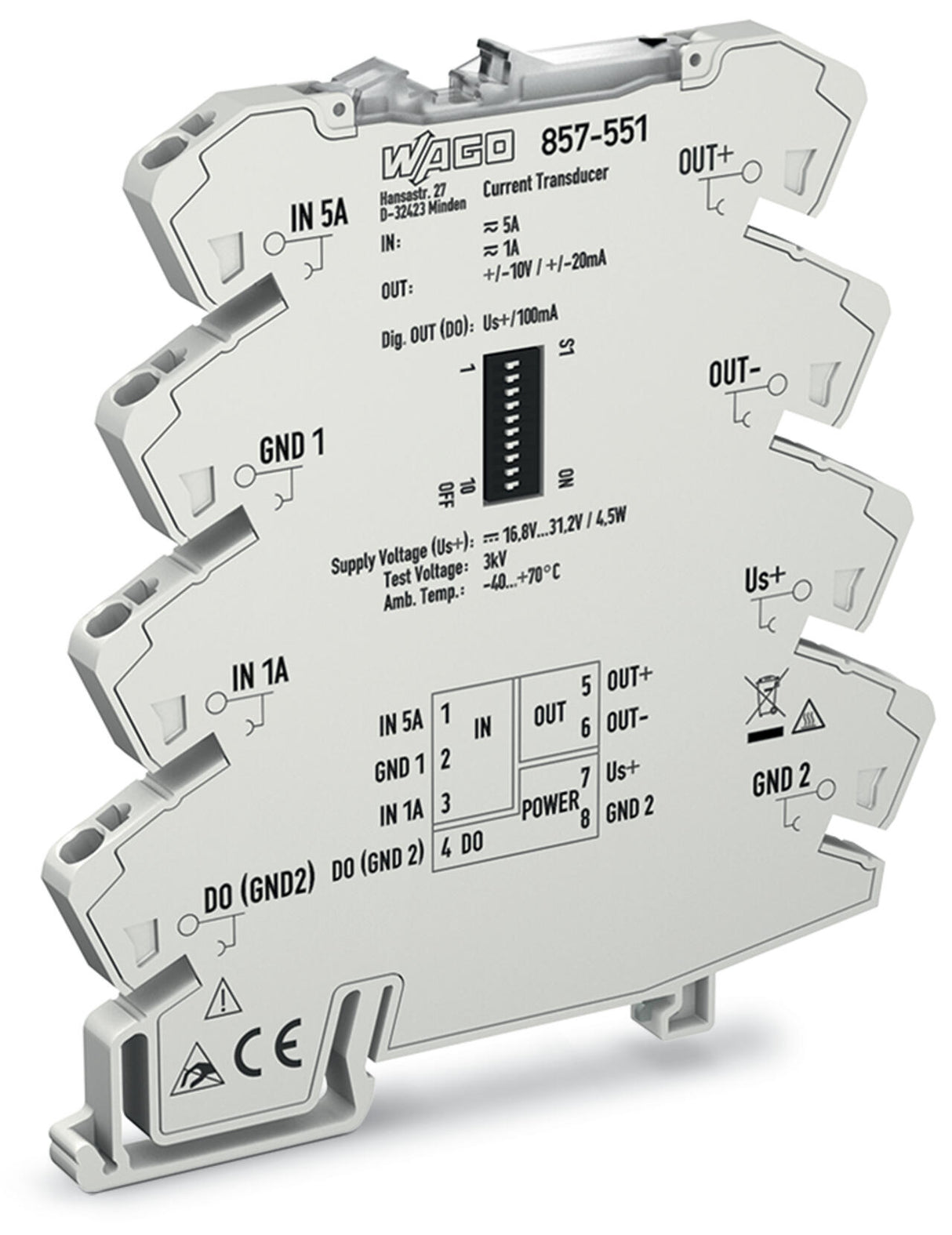 WAGO Strommessumformer 200Hz 4-20mA TS35 857-551 integr.Konf-Funkt m.Schaltausg