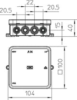 BETTERMANN Abzweigdose IP55 2,5qmm Kst A 14 HF RO 100x100x40mm quadrat hfr