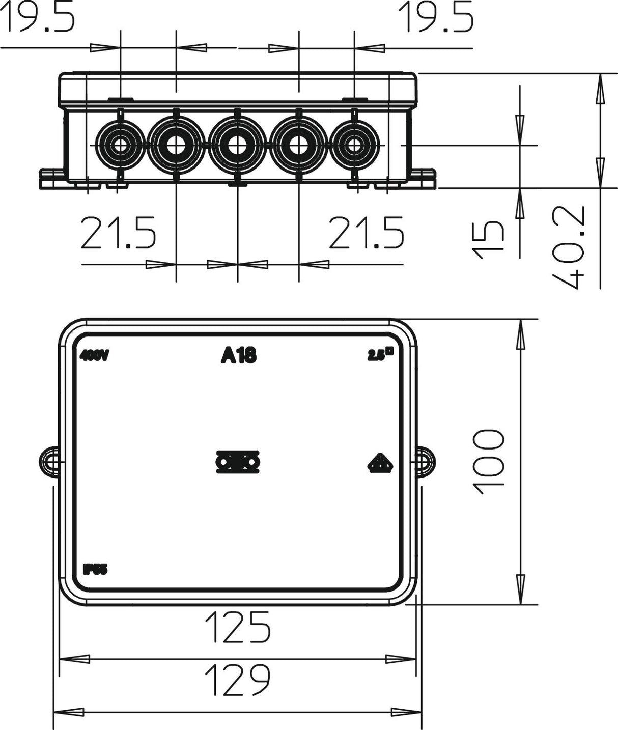 BETTERMANN Abzweigdose IP55 2,5qmm Kst A 18 HF RW 125x100x40mm rechteck hfr