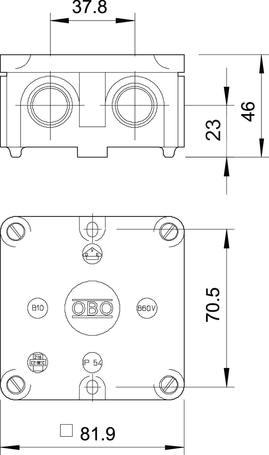 BETTERMANN Abzweigdose IP54 2,5qmm Kst B 9 B M 81,9x81,9x46mm quadrat hfr