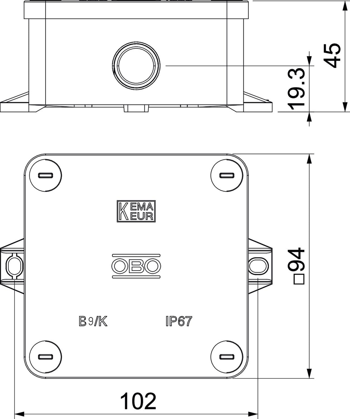 BETTERMANN Abzweigdose IP67 94x94x45mm B 9 K M quadrat Wand/Decke Kst hfr