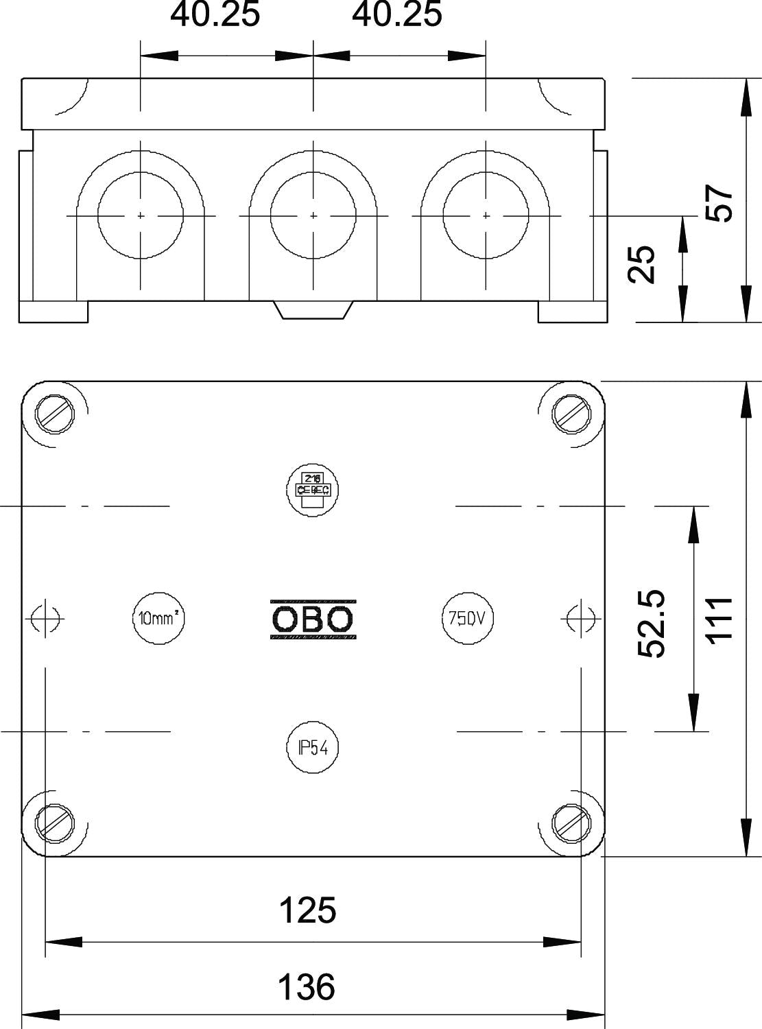 BETTERMANN Abzweigdose Klemme IP54 10qmm B 11 M 5 111x136x57mm rechteck Kst hfr