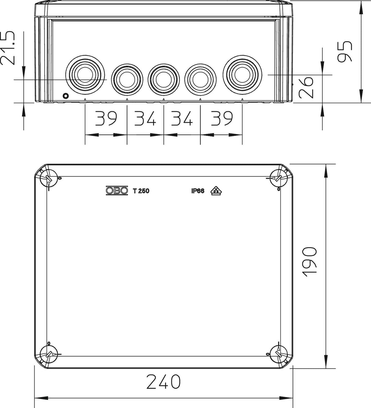 BETTERMANN Abzweigdose Klemme IP66 25qmm T 250 KL 240x190x95mm rechteck Kst hfr