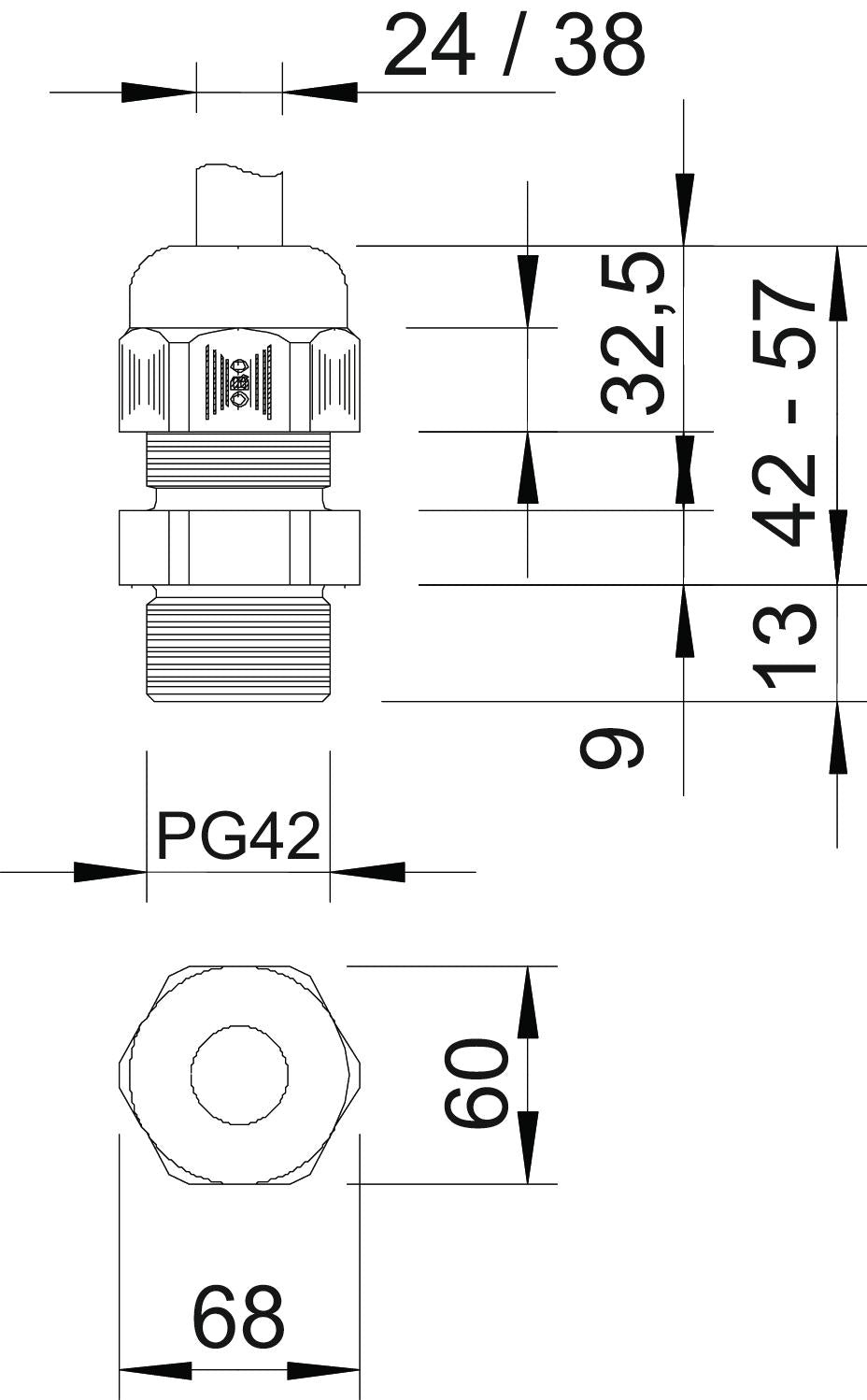 BETTERMANN Kabelverschraubung PG42 PA V-TEC PG42 SGR si-gr 13mm IP68 ger