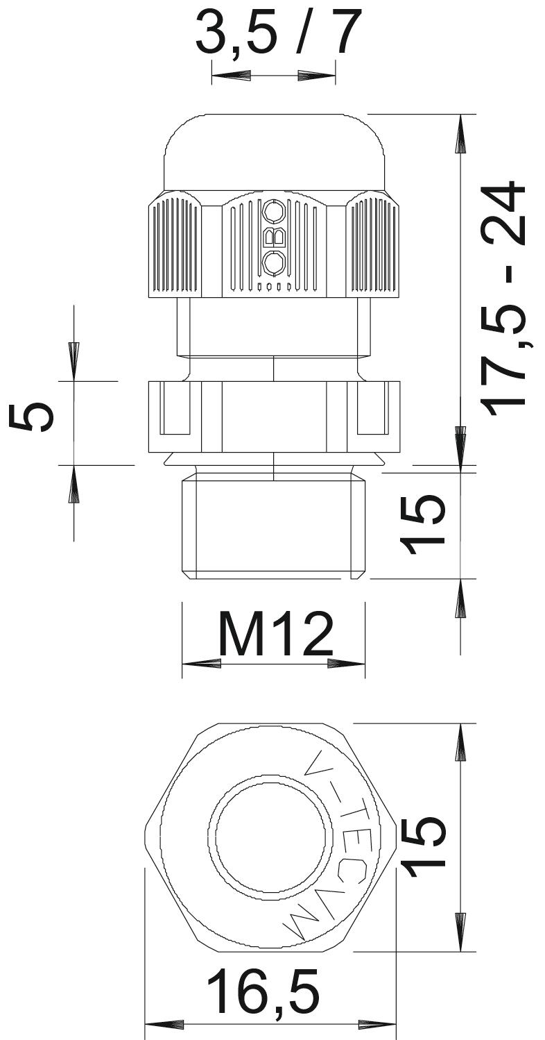 BETTERMANN Kabelverschraubung M12 PA ger V-TEC VM L12 SGR si-gr 15mm IP68 unbeh