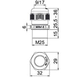 BETTERMANN Kabelverschraubung M25 PA ger V-TEC VM L25 SGR si-gr 15mm IP68 unbeh