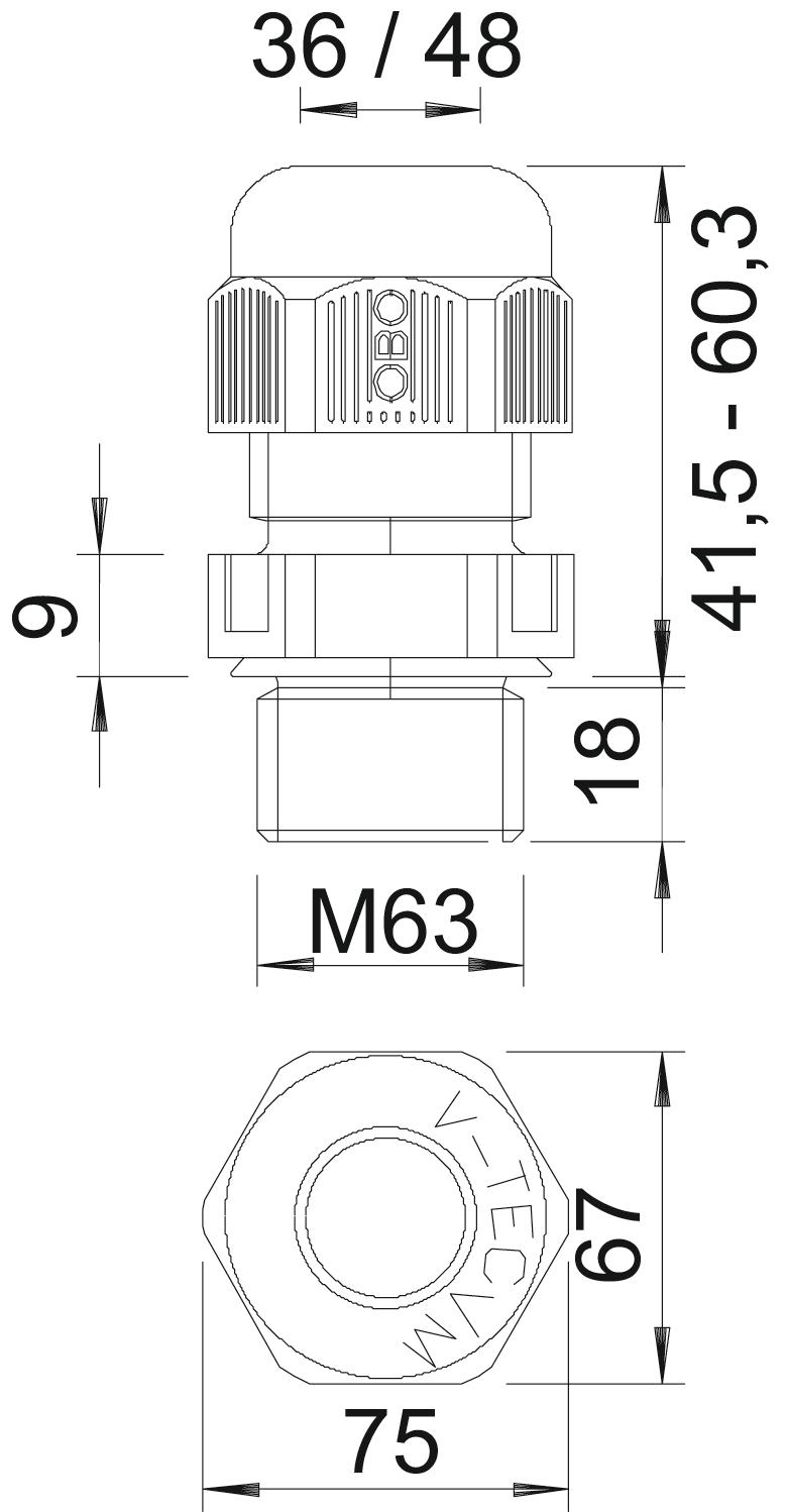 BETTERMANN Kabelverschraubung M63 PA ger V-TEC VM L63 SGR si-gr 18mm IP68 unbeh