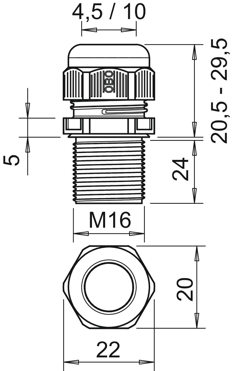 BETTERMANN Kabelverschraubung M16 PA sw V-TEC VM LL16 SW 24mm IP68 ger unbeh