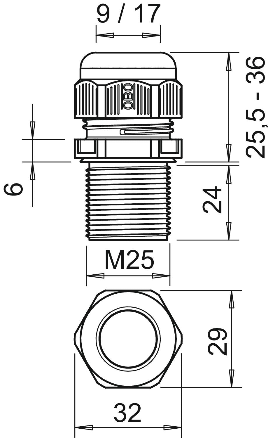 BETTERMANN Kabelverschraubung M25 PA sw V-TEC VM LL25 SW 24mm IP68 ger unbeh