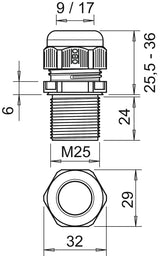 BETTERMANN Kabelverschraubung M25 PA sw V-TEC VM LL25 SW 24mm IP68 ger unbeh