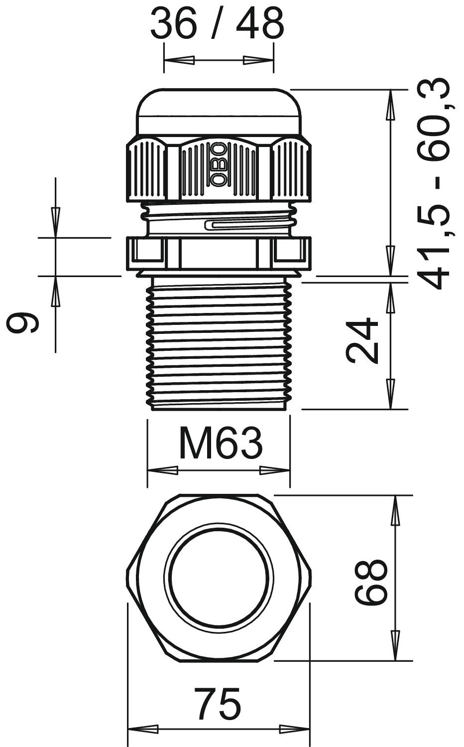 BETTERMANN Kabelverschraubung M63 PA sw V-TEC VM LL63 SW 24mm IP68 ger unbeh