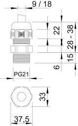 BETTERMANN Kabelverschraubung PG21 PA V-TEC L PG21 SGR si-gr 15mm IP68 ger