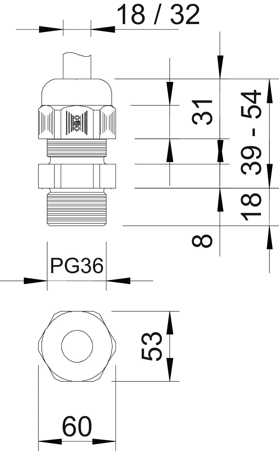 BETTERMANN Kabelverschraubung PG36 PA V-TEC L PG36 SGR si-gr 18mm IP68 ger