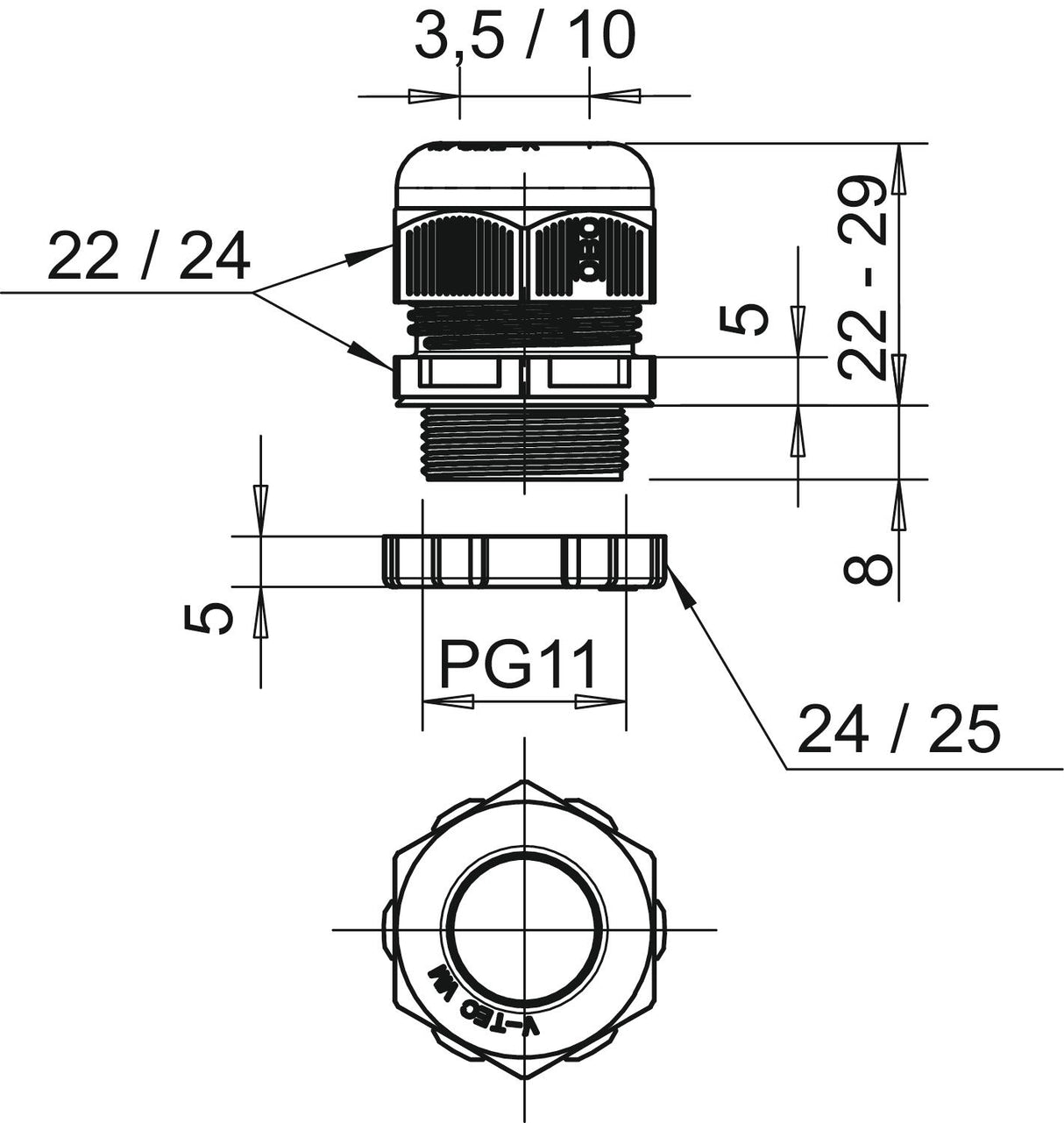 BETTERMANN Kabelverschraubung PG11 PA gr V-TEC PG11+ LGR 8mm IP68 ger unbeh