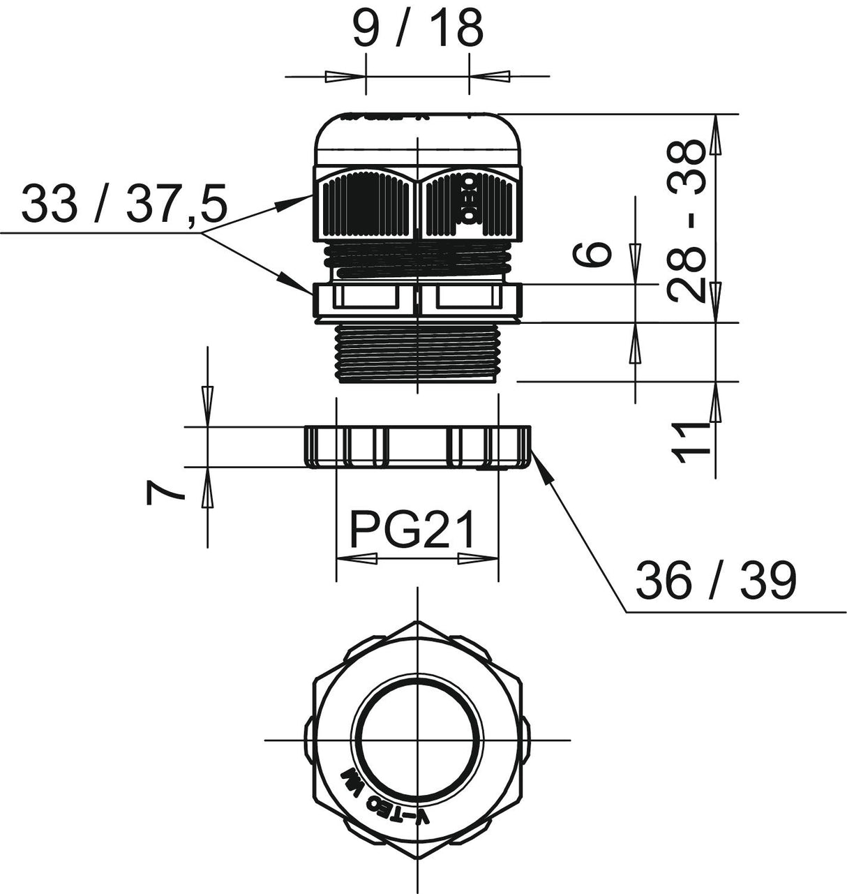 BETTERMANN Kabelverschraubung PG21 PA gr V-TEC PG21+ LGR 11mm IP68 ger unbeh