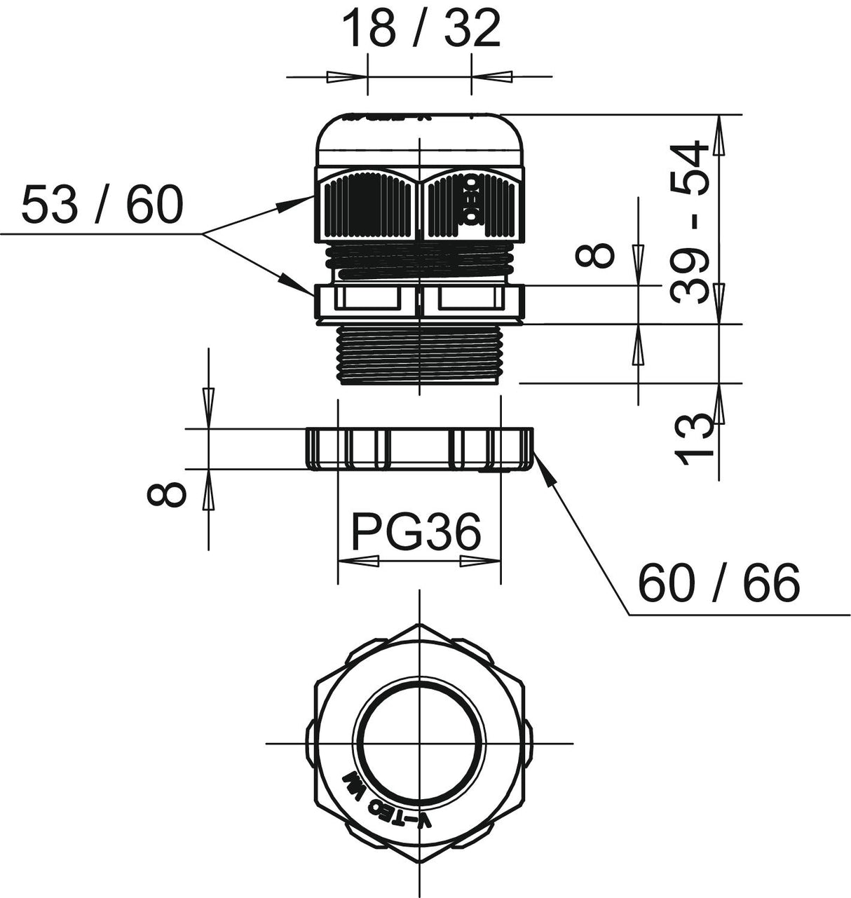 BETTERMANN Kabelverschraubung PG36 PA gr V-TEC PG36+ LGR 13mm IP68 ger unbeh