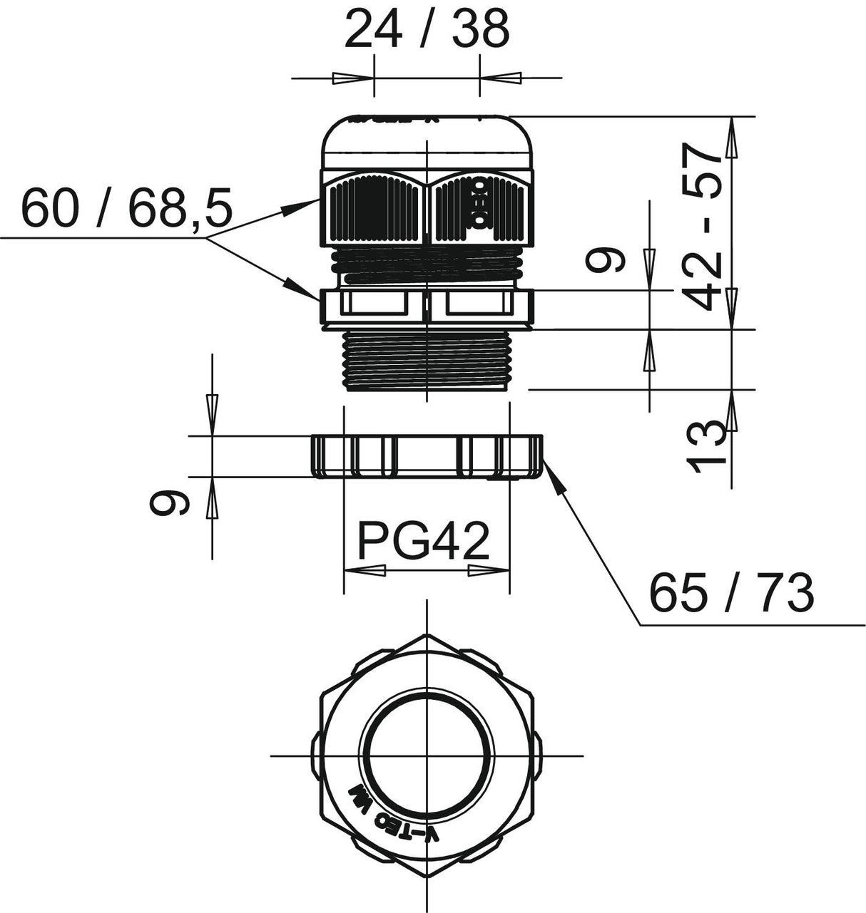 BETTERMANN Kabelverschraubung PG42 PA gr V-TEC PG42+ LGR 13mm IP68 ger unbeh