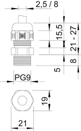 BETTERMANN Kabelverschraubung PG9 PA gr V-TEC PG9 LGR 8mm IP68 ger unbeh