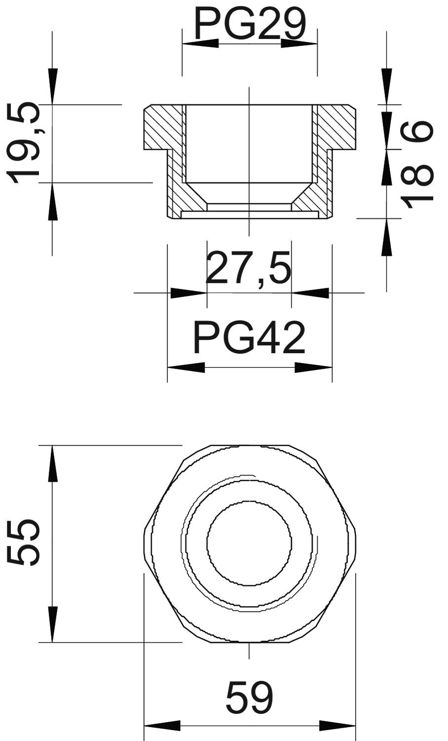 BETTERMANN Reduzierring Kst PG42/PG29 107 R PG42-29 PA