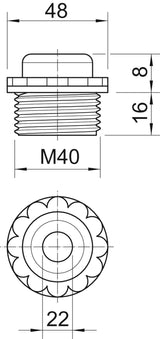 BETTERMANN Kabeleinsteckstutzen IP54 lgr 90 M40 OF 44mm 22mm hfr offen