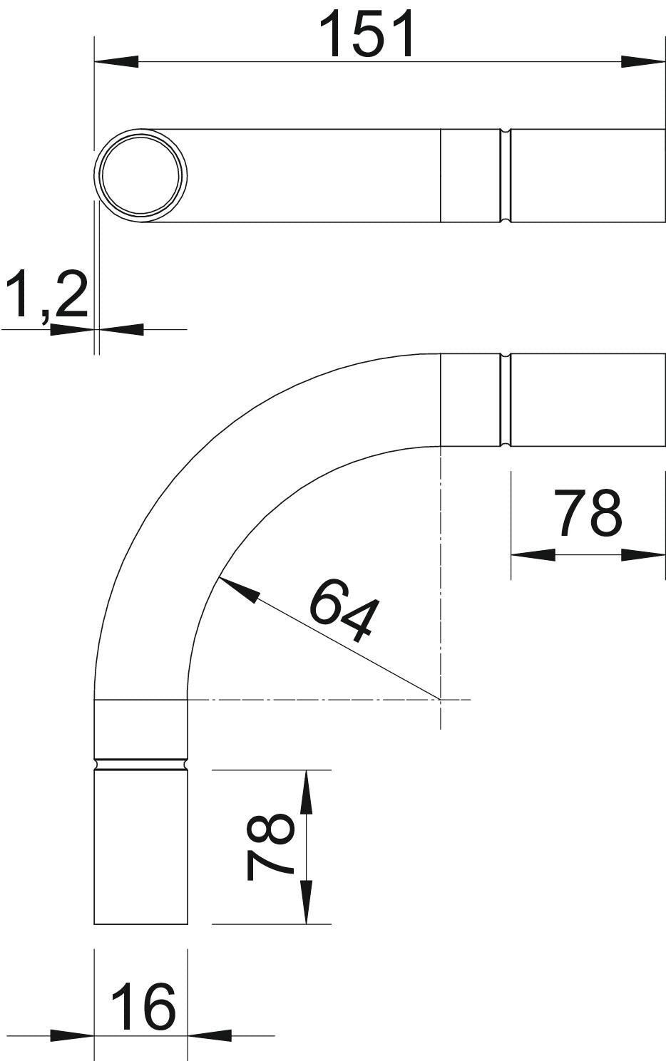BETTERMANN Alu-Steckbogen 16mm unbeh SB16W ALU Muffe hfr