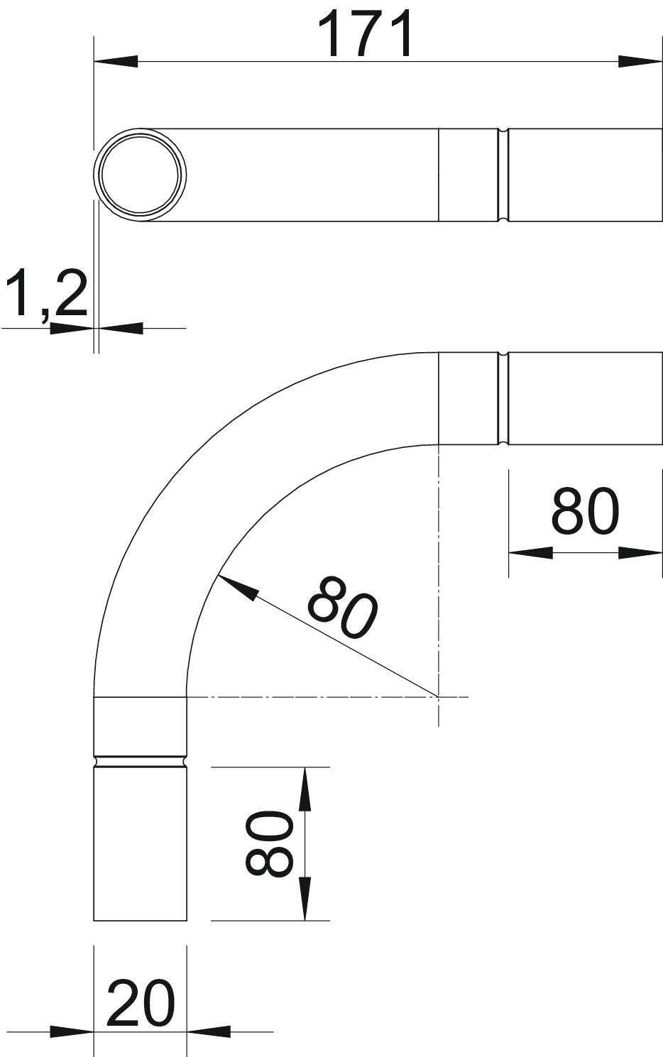 BETTERMANN Alu-Steckbogen 20mm unbeh SB20W ALU Muffe hfr