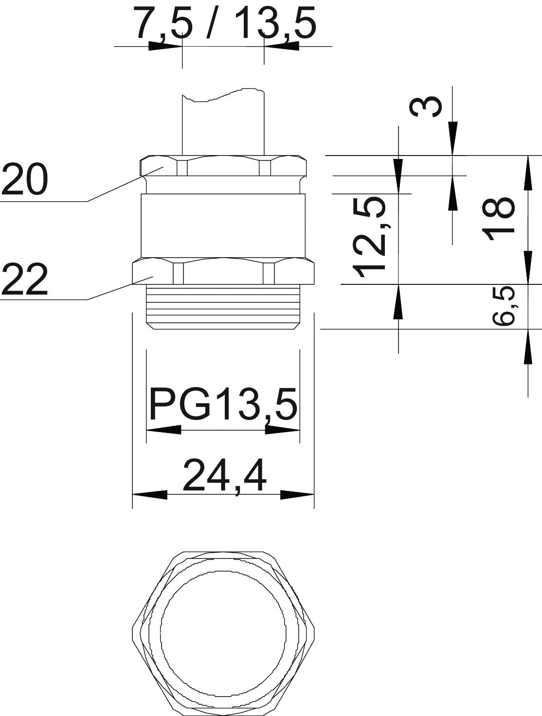 BETTERMANN Kabelverschraubung PG13,5 Ms 162 MS PG13.5 si 6,5mm IP54 ger vernick