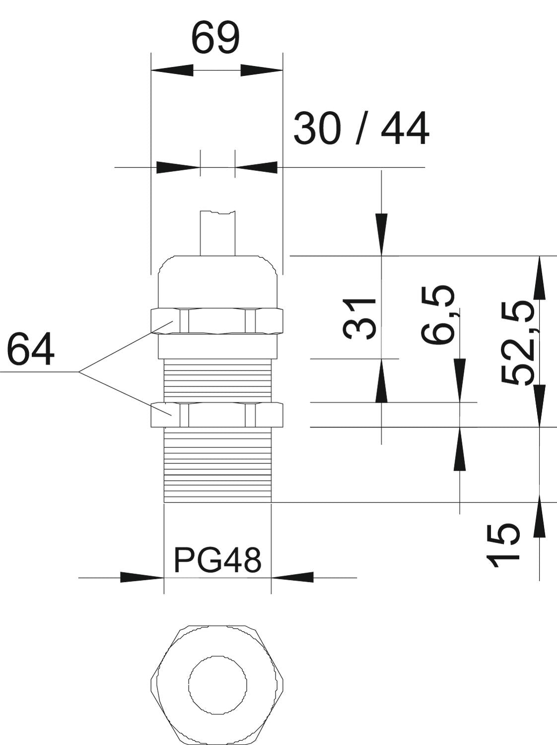 BETTERMANN Kabelverschraubung PG48 Ms si V-TEC L PG48 MS 15mm IP68 ger vernick